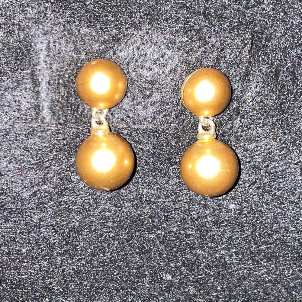 Vintage Brushed Gold Tone Dangling Ball Pierced Earrings